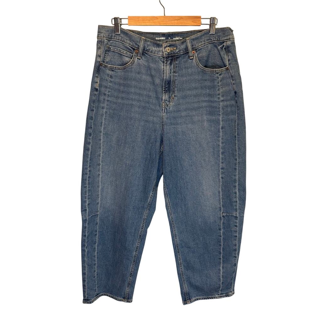 Old Navy Medium Wash High Rise Barrel Leg Jeans - size 14